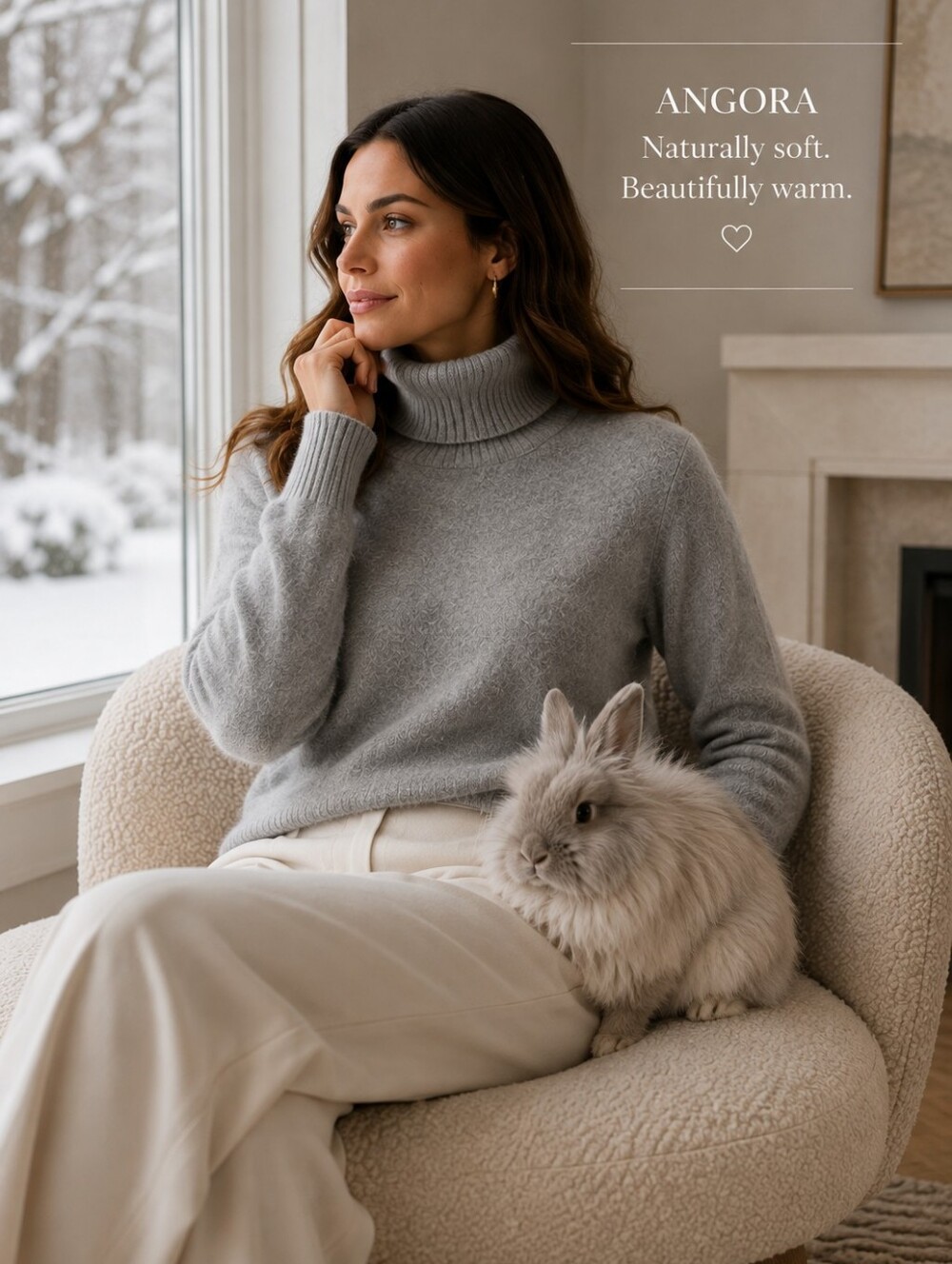 Moda International Gray Angora Lambswool Blend Turtleneck, XS Fits like a Small